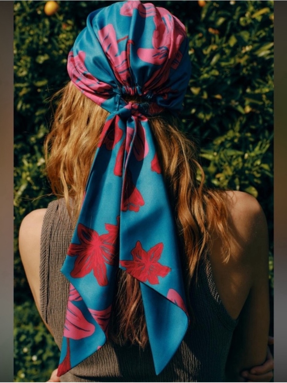 NWT Zara Floral Turquoise and Hot Pink Floral Satin Effect Head Wrap OS